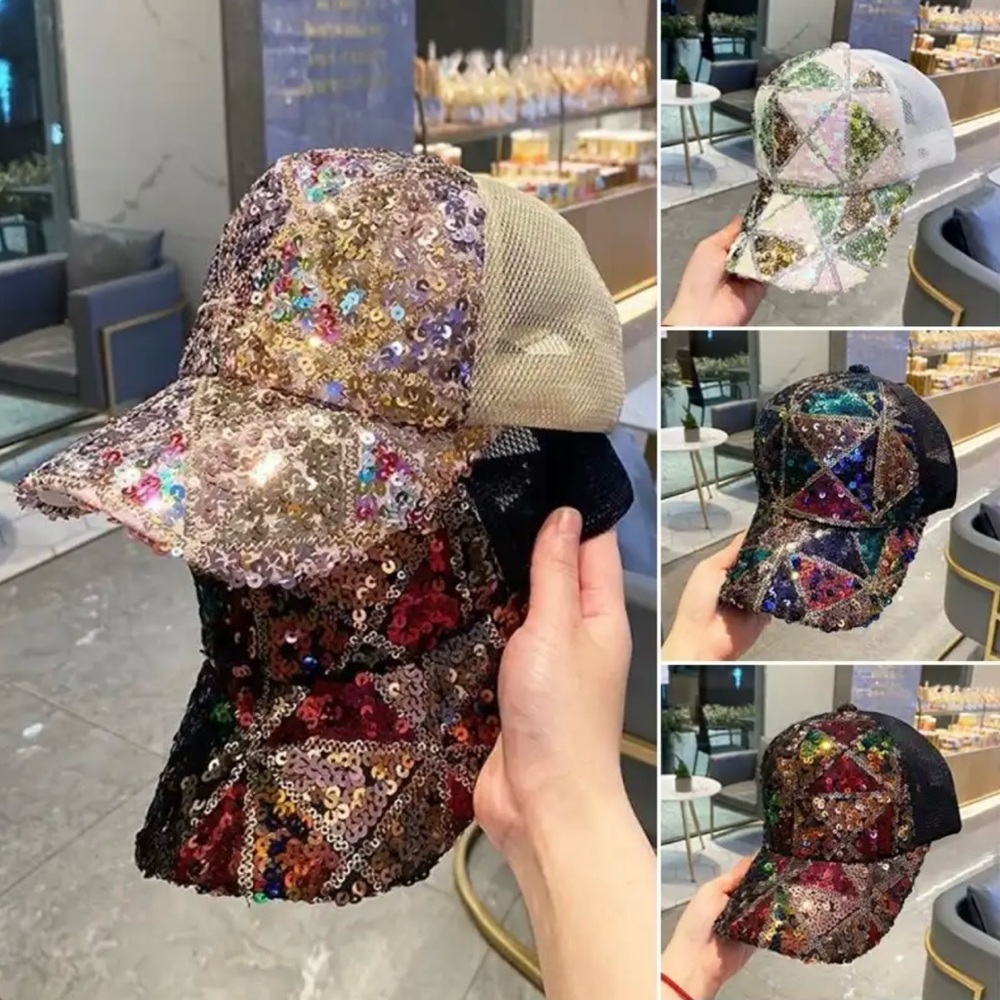 Classic Baseball Cap Adjustable Snapback Hats Sequins design triangle breathable